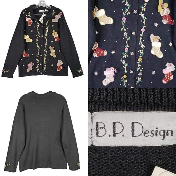 BP Design Sweater Cardigan Womens Black Knit Size Medium M Christmas New - Picture 1 of 9